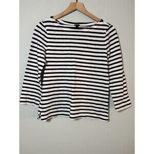 J. Crew Top Womens Small White Striped 3/4 Sleeve Cotton Nautical Coastal